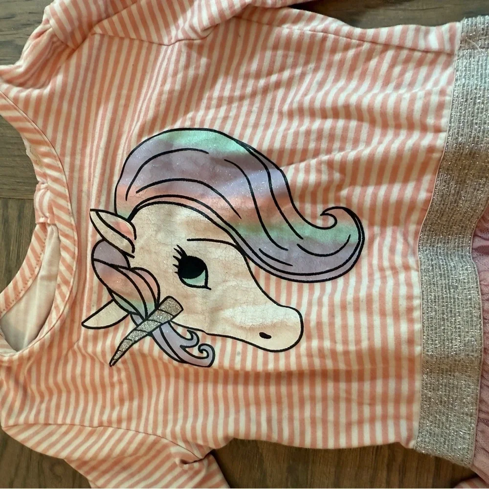 🦄Unicorn Striped Pink and Multicolor Tulle Dress